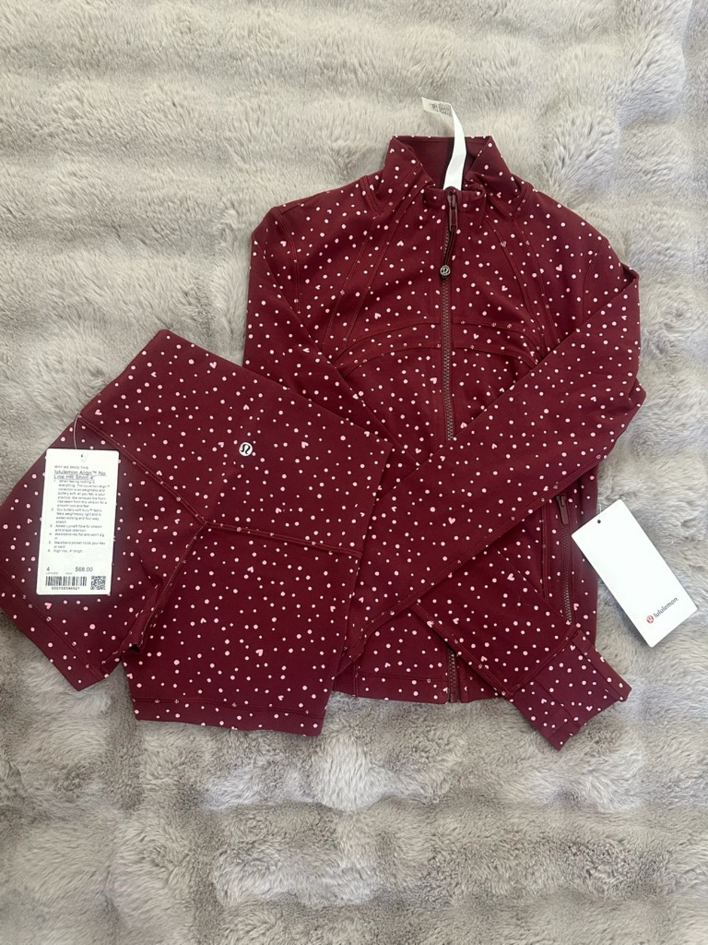 NWT Lululemon Heart Scatter Dot Burgundy Bay Define Jacket short Sz4 Bundle